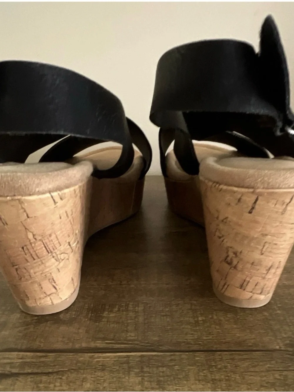 CL by Laundry Black Cross-Strap Wedge Sandals